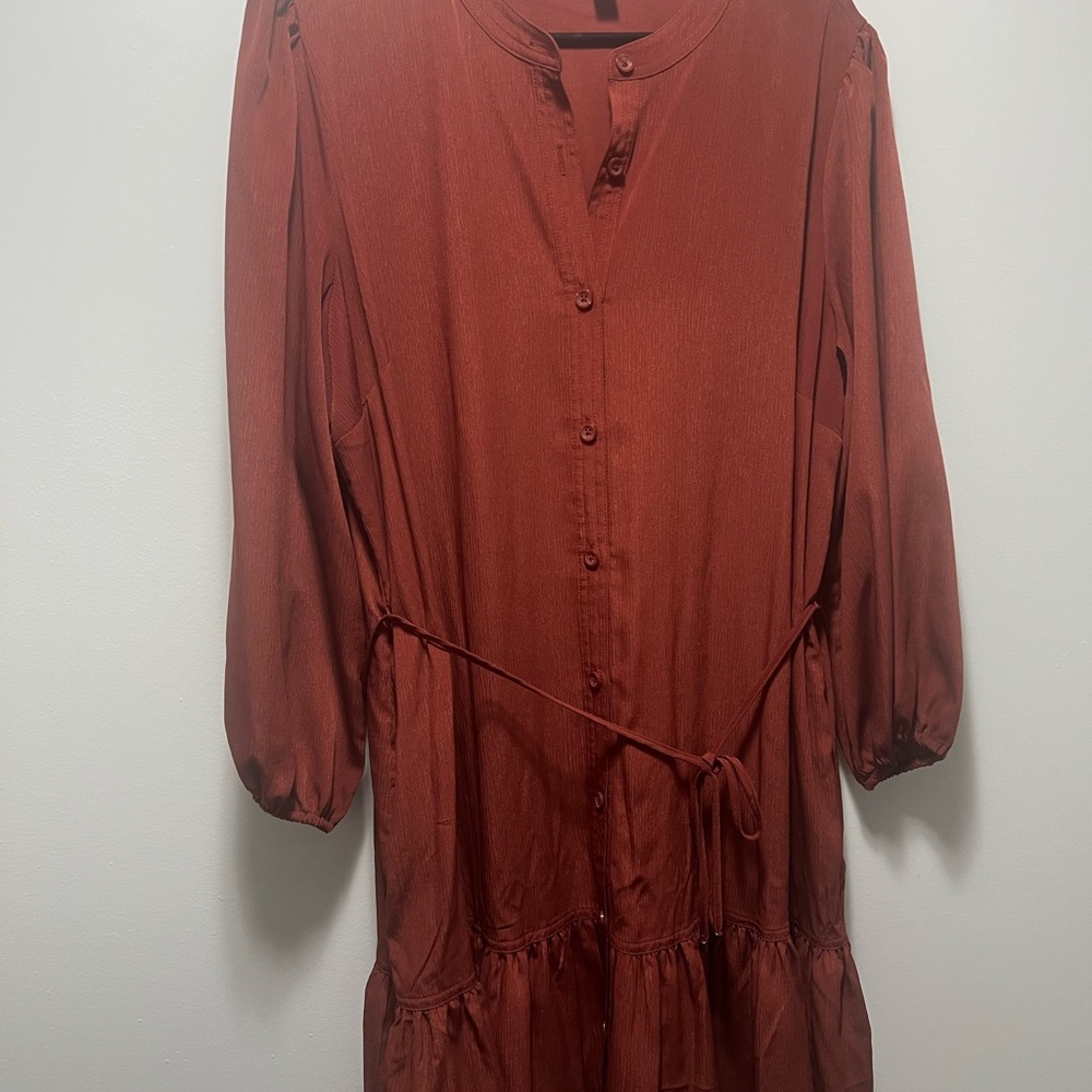 Nine West Terracotta Long Sleeve Dress